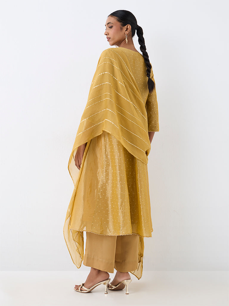 Vark Yellow Dot Pattern Flared Ethnic Set