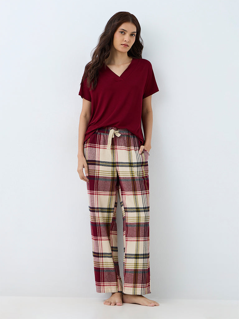 Wunderlove Multicolour Plaid Checkered High-Rise Pants