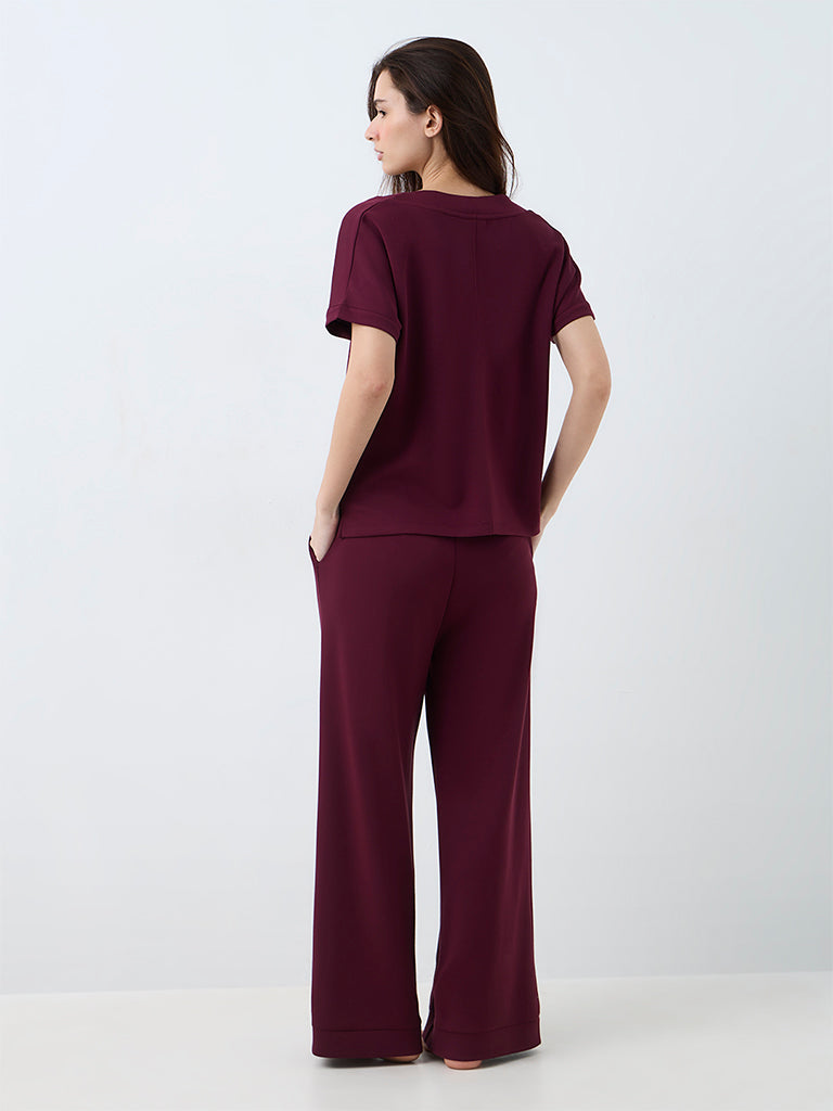 Wunderlove Wine Solid High-Rise Pants