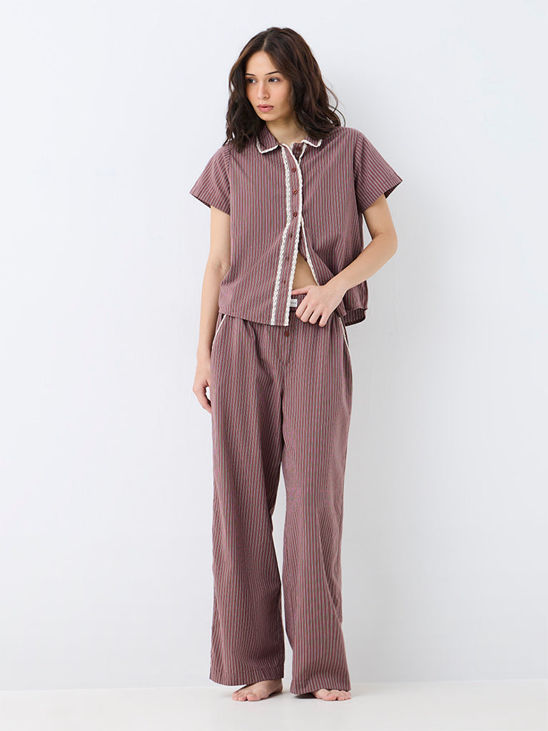 Superstar Brown Striped High-Rise Pants
