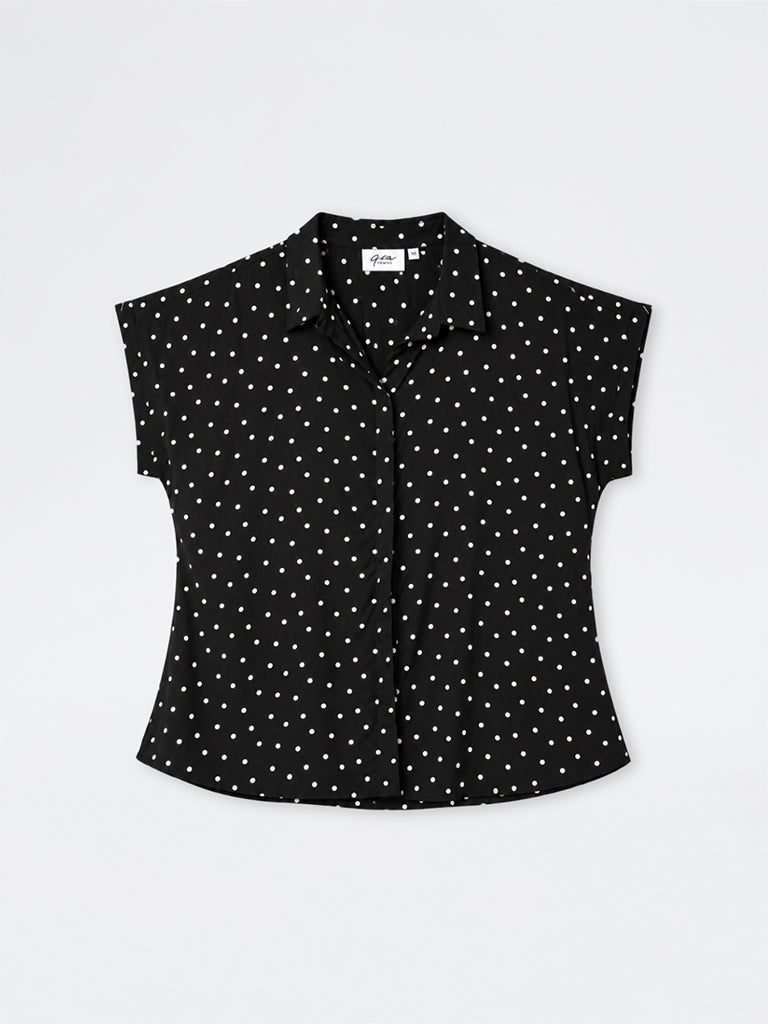 Gia Black Polka Dot Pattern Shirt