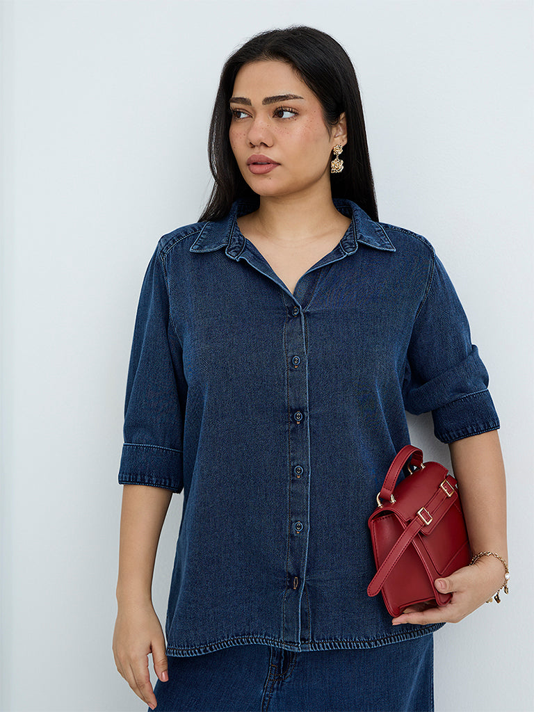 Gia Blue Solid Denim Shirt