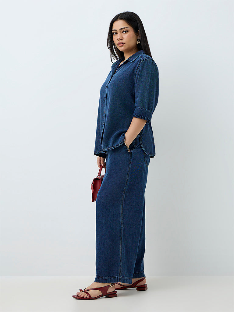Gia Blue Solid Denim Shirt