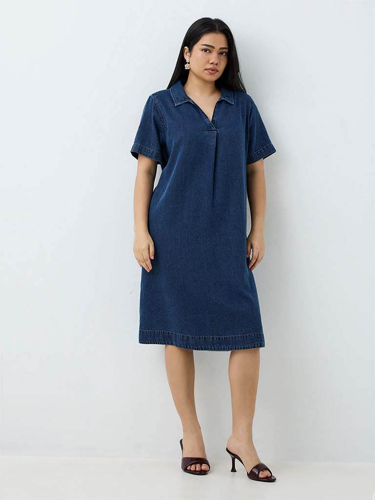 Gia Blue Solid Denim Straight Dress