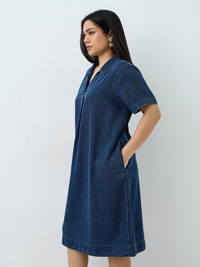 Gia Blue Solid Denim Straight Dress