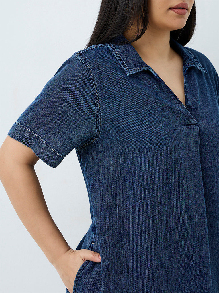 Gia Blue Solid Denim Straight Dress