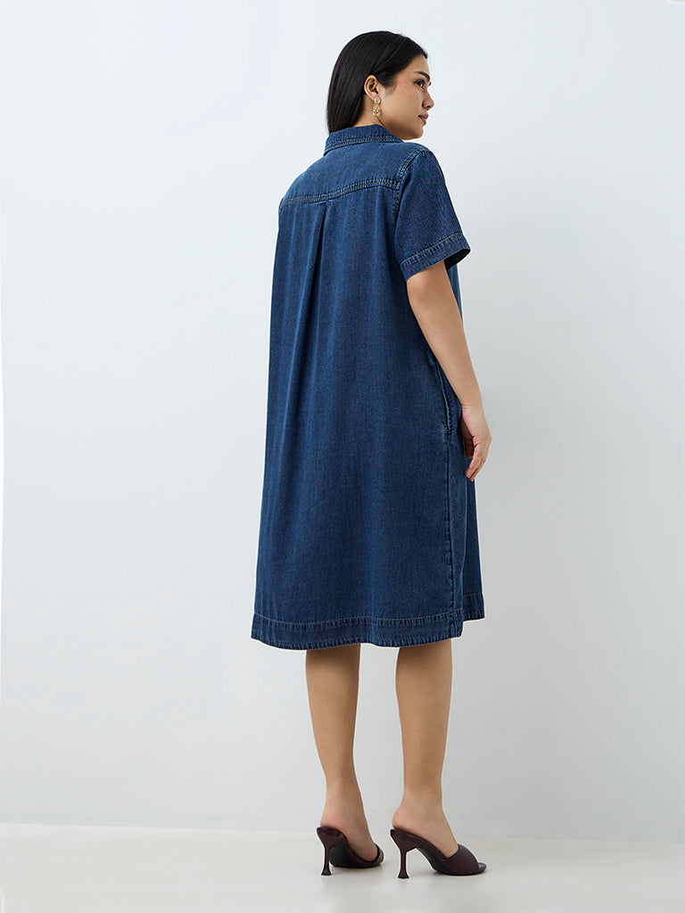 Gia Blue Solid Denim Straight Dress