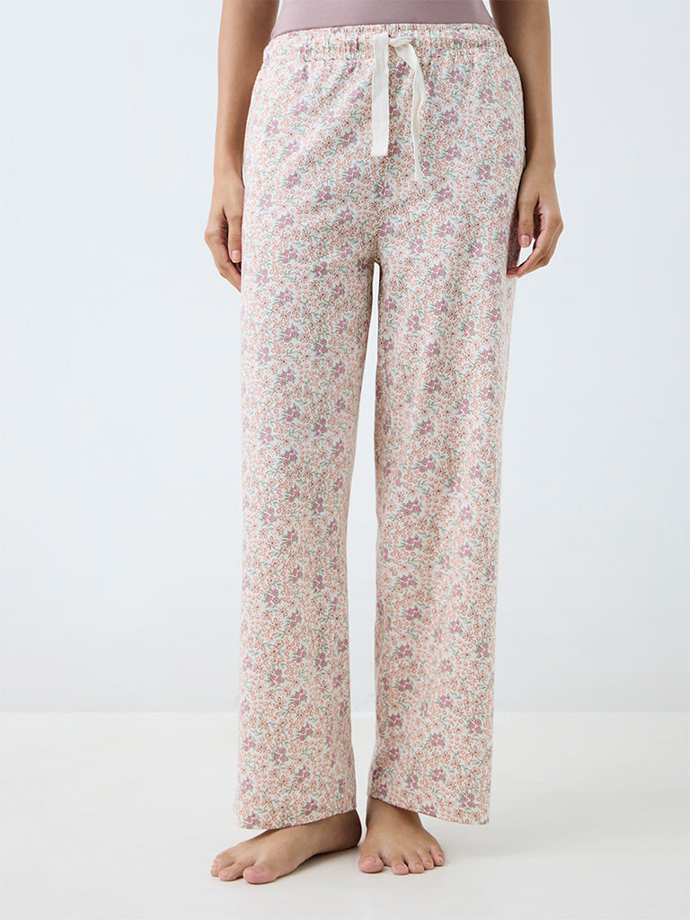 Wunderlove Multicolour Floral Printed High-Rise Cotton Pants