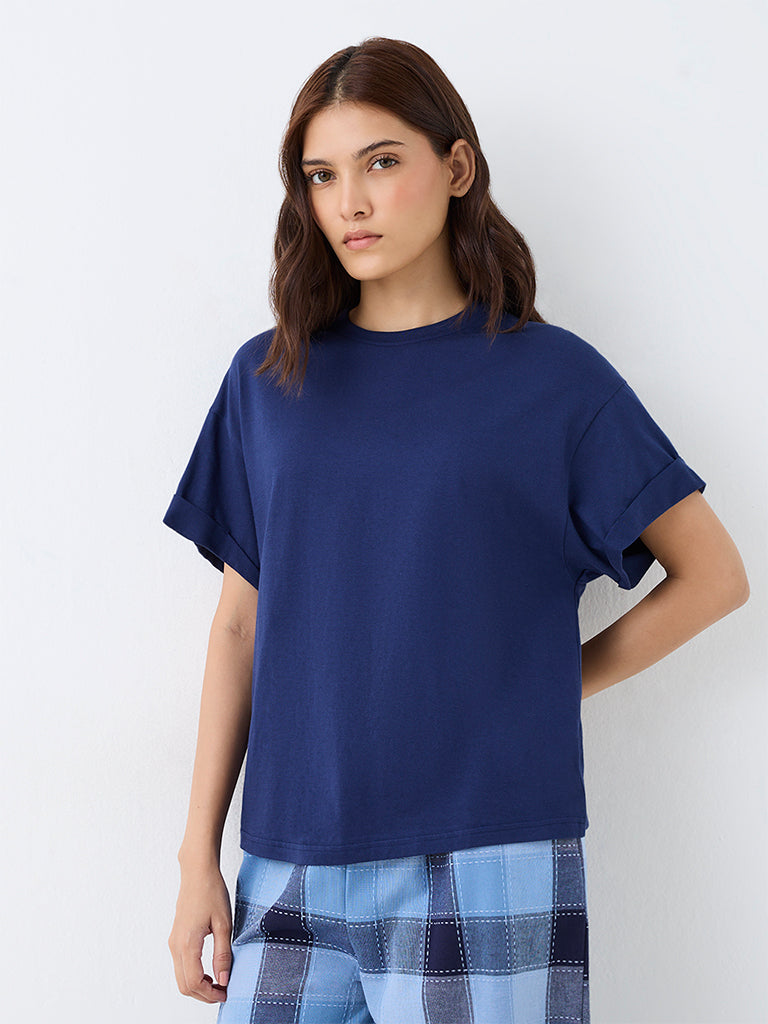 Wunderlove Navy Solid Cotton T-Shirt