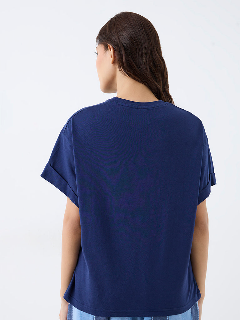 Wunderlove Navy Solid Cotton T-Shirt