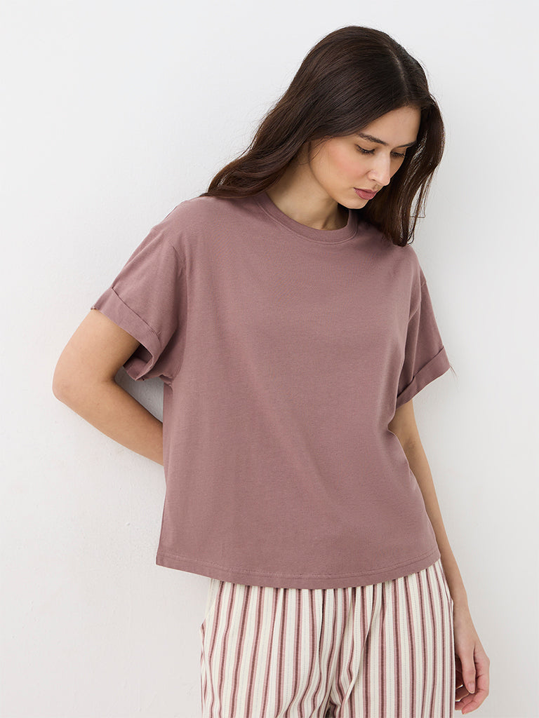 Wunderlove Dusty Mauve Solid Cotton T-Shirt