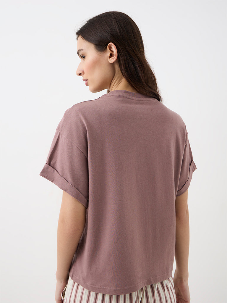 Wunderlove Dusty Mauve Solid Cotton T-Shirt