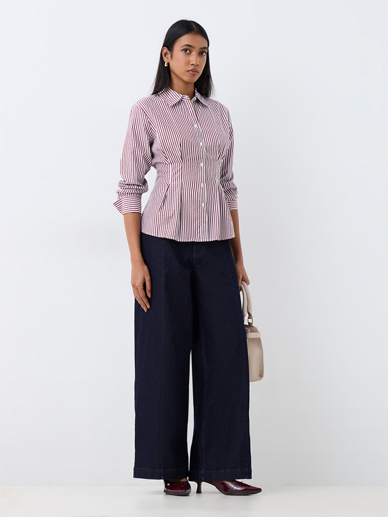 Wardrobe Burgundy Striped Fitted Cotton-Blend Shirt