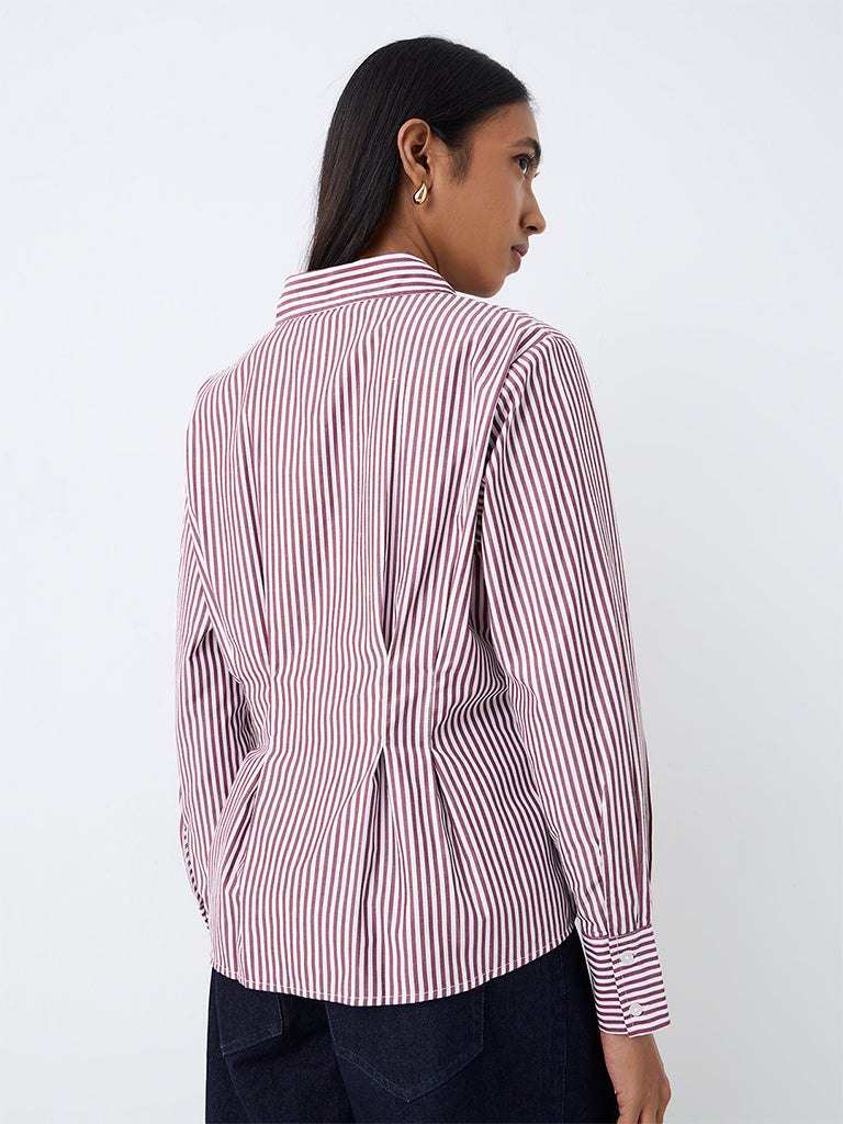 Wardrobe Burgundy Striped Fitted Cotton-Blend Shirt