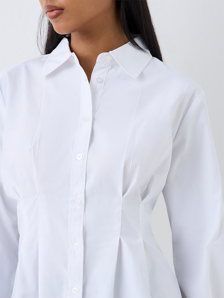 Wardrobe White Solid Fitted Cotton-Blend Shirt