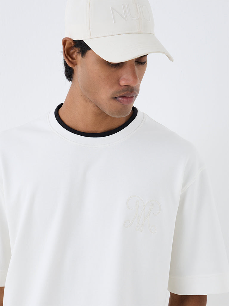 Nuoflexx White Contrast-Detail Relaxed-Fit Cotton-Blend T-Shirt