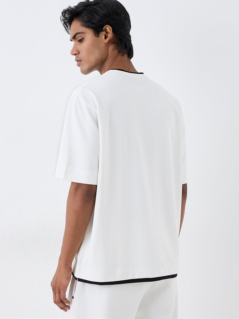 Nuoflexx White Contrast-Detail Relaxed-Fit Cotton-Blend T-Shirt
