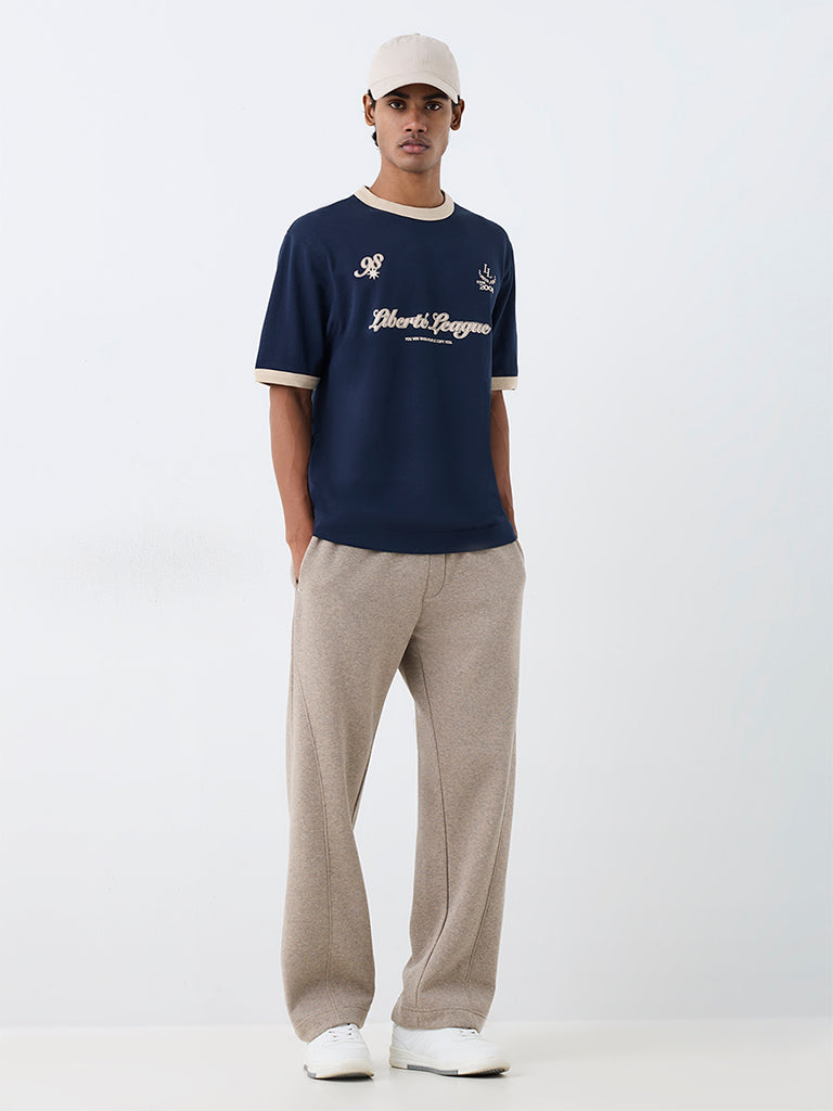 Nuoflexx Navy Text Design Relaxed-Fit Cotton-Blend T-Shirt