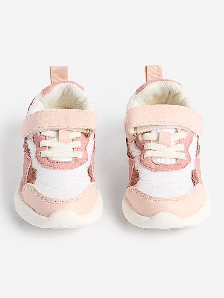 Yellow Pink Colour-Block Velcro-Strap Sneakers