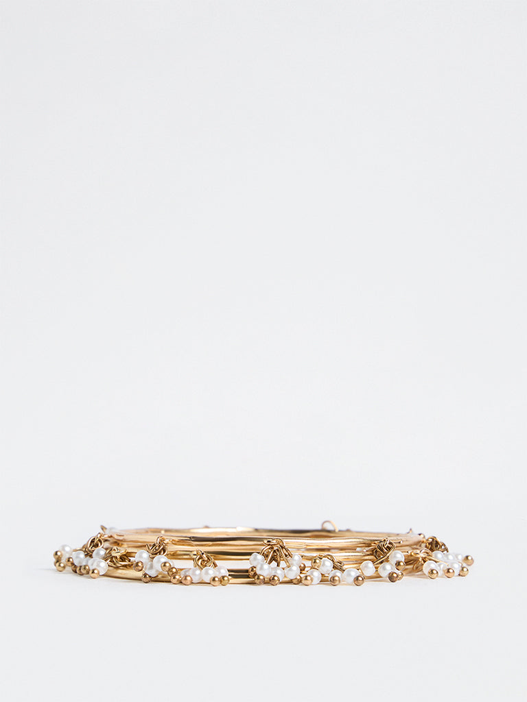 Westside Accessories Gold Pearl-Detail Bangles - Pack of 4