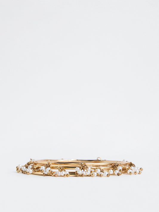Westside Accessories Gold Pearl-Detail Bangles - Pack of 4
