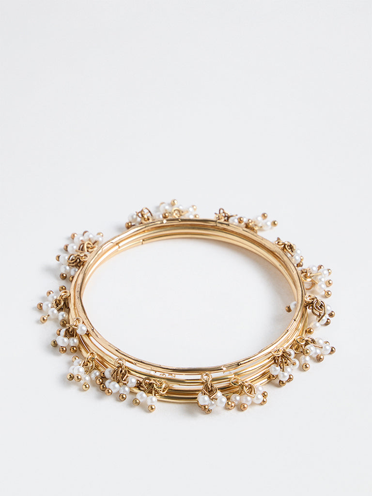 Westside Accessories Gold Pearl-Detail Bangles - Pack of 4