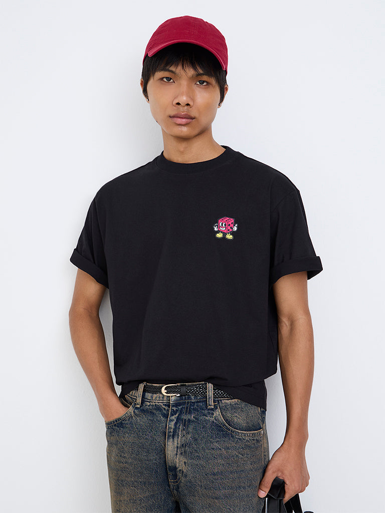 Nuon Black Patch Embroidered Relaxed-Fit T-Shirt