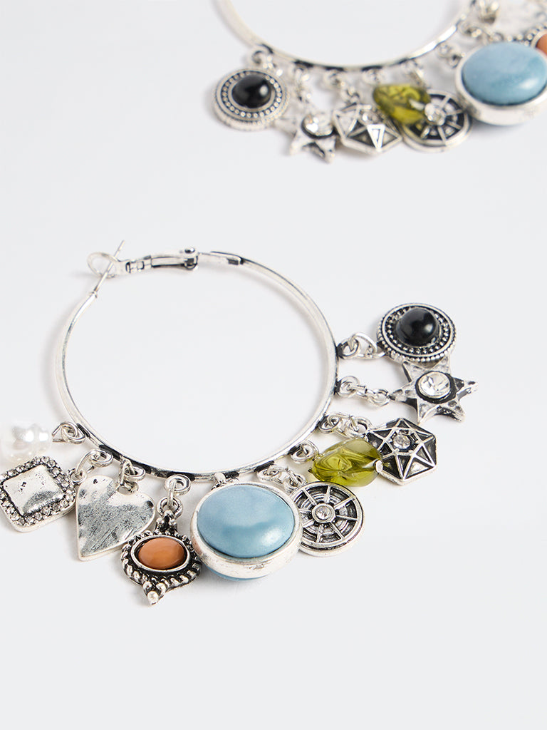 Westside Accessories Silver Multi-Charm Hoop Earrings