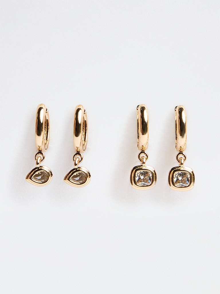 Westside Accessories Gold Crystal Charm Hoop Earrings - Pack of 2