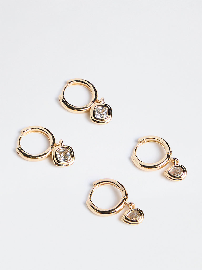 Westside Accessories Gold Crystal Charm Hoop Earrings - Pack of 2