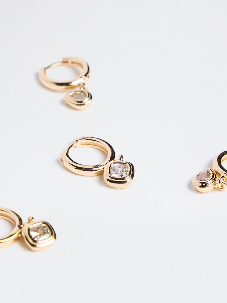 Westside Accessories Gold Crystal Charm Hoop Earrings - Pack of 2
