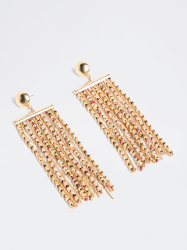 Westside Accessories Gold Beaded Statement Dangler Earrings