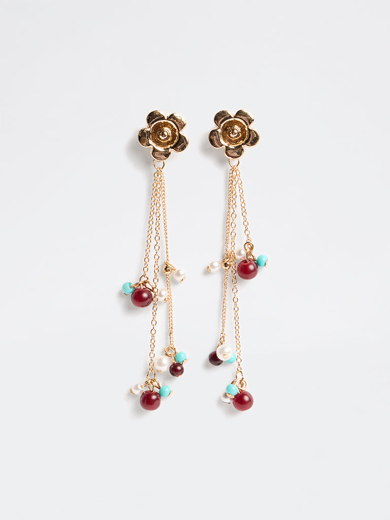 Westside Accessories Gold Floral Dangler Chain Earrings