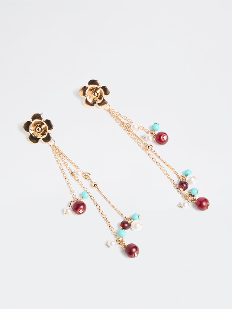 Westside Accessories Gold Floral Dangler Chain Earrings