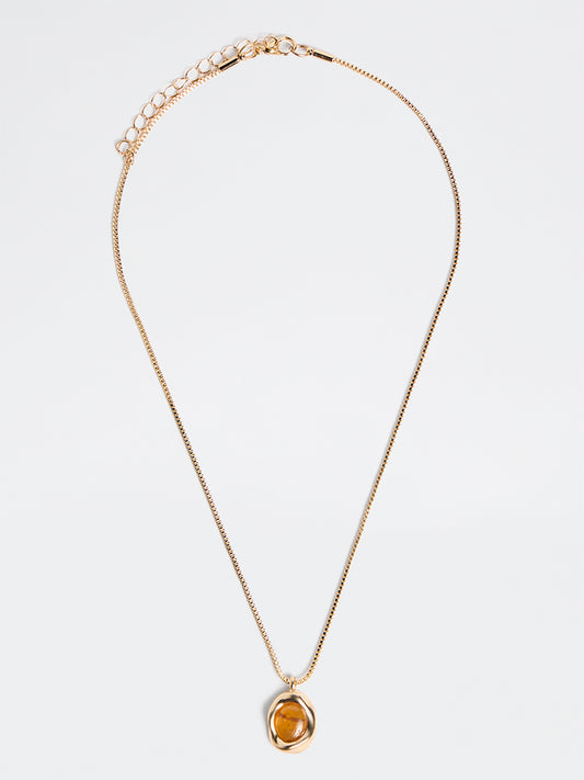 Westside Accessories Gold and Brown Resin Pendant Necklace