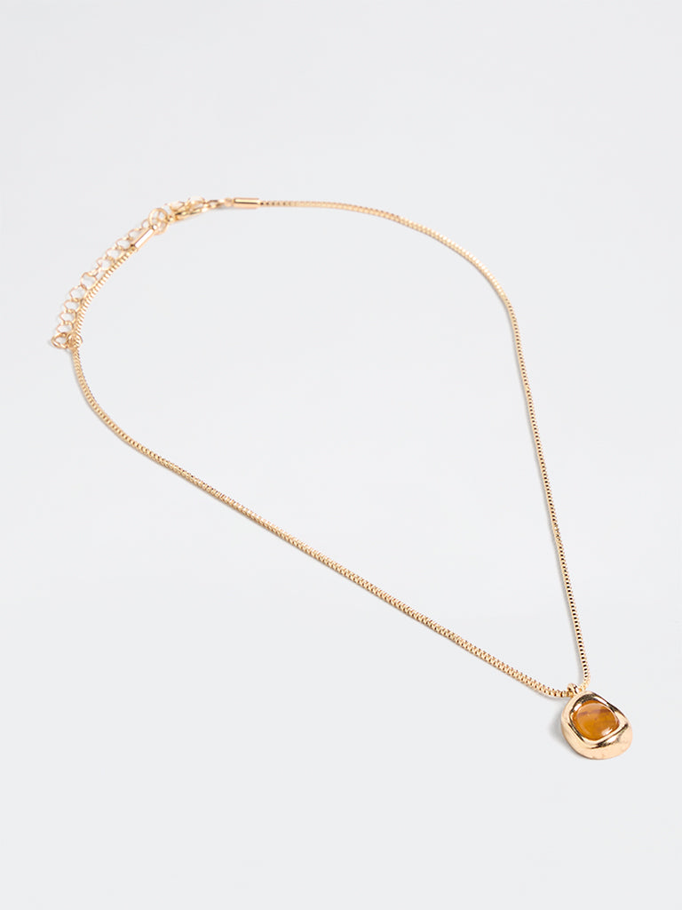 Westside Accessories Gold and Brown Resin Pendant Necklace