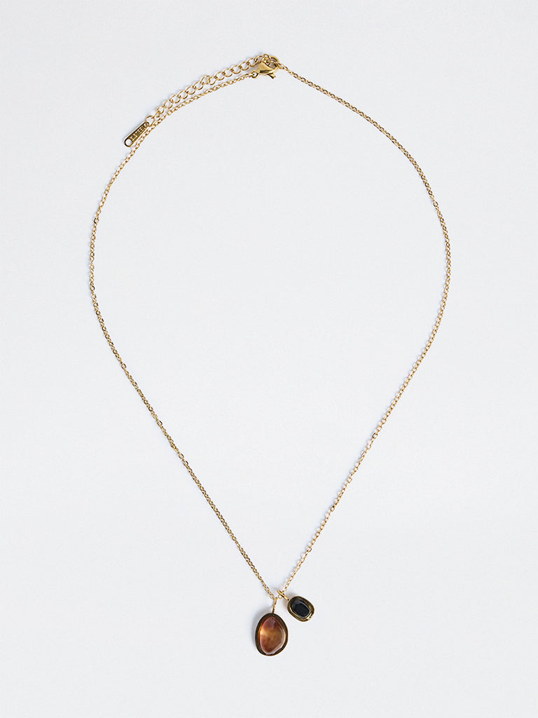 Westside Accessories Gold Stone Dual Pendant Necklace