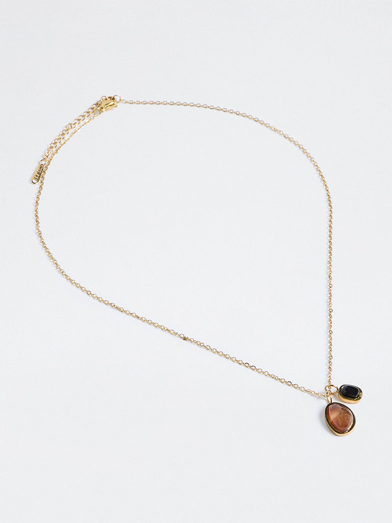 Westside Accessories Gold Stone Dual Pendant Necklace