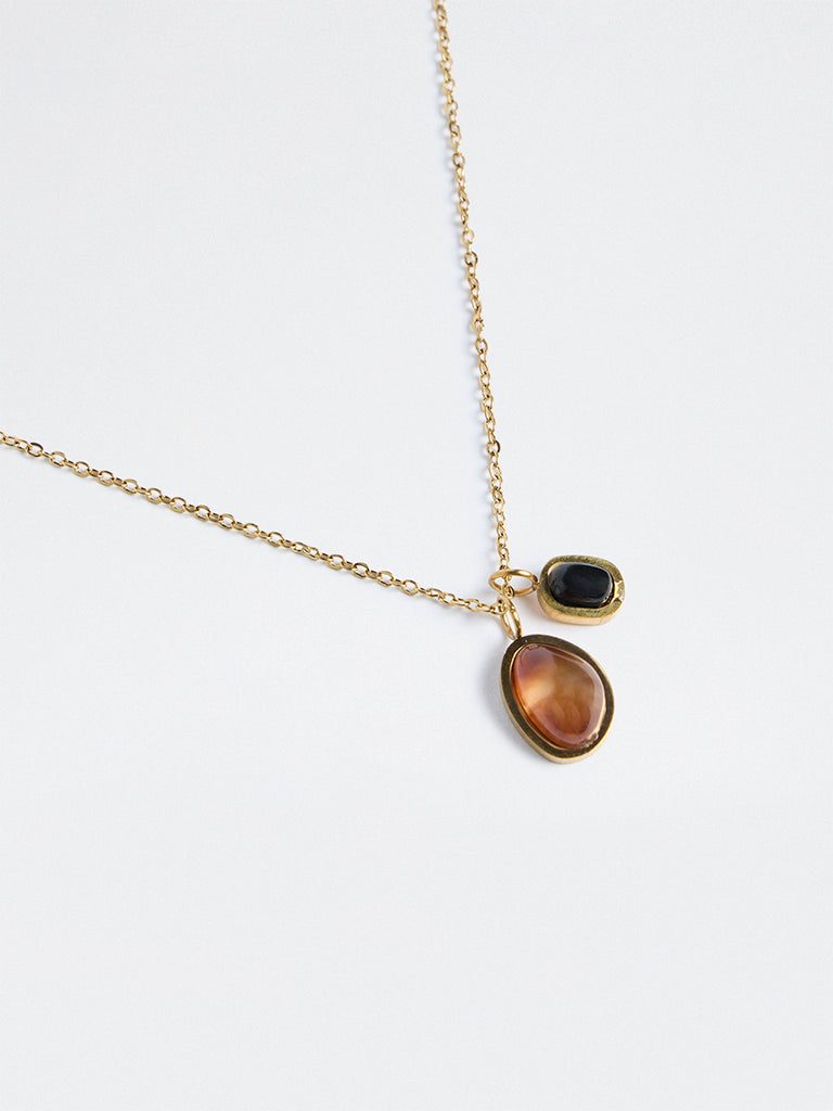 Westside Accessories Gold Stone Dual Pendant Necklace