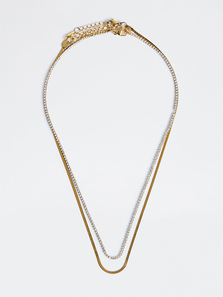 Westside Accessories Gold Dimanted Layered Necklaces - Pack of 2