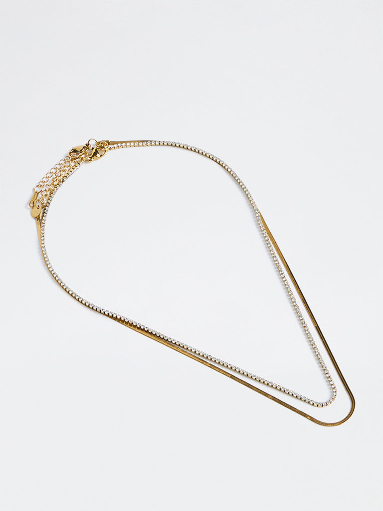 Westside Accessories Gold Dimanted Layered Necklaces - Pack of 2