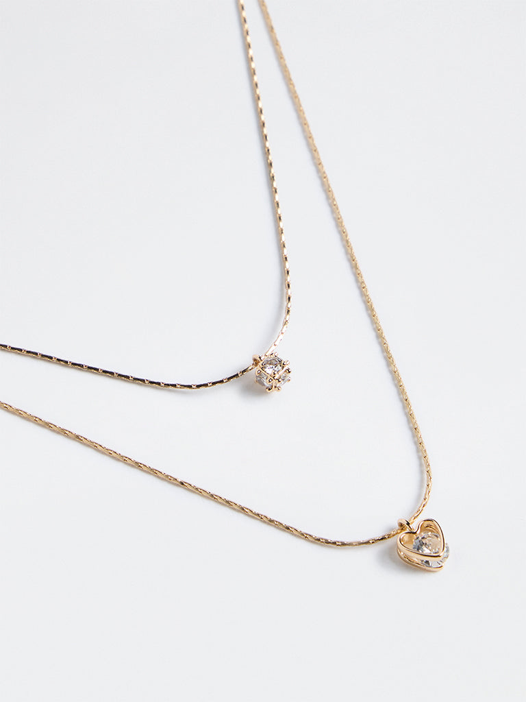 Westside Accessories Gold Crystal Pendant Chain Necklaces - Pack of 2