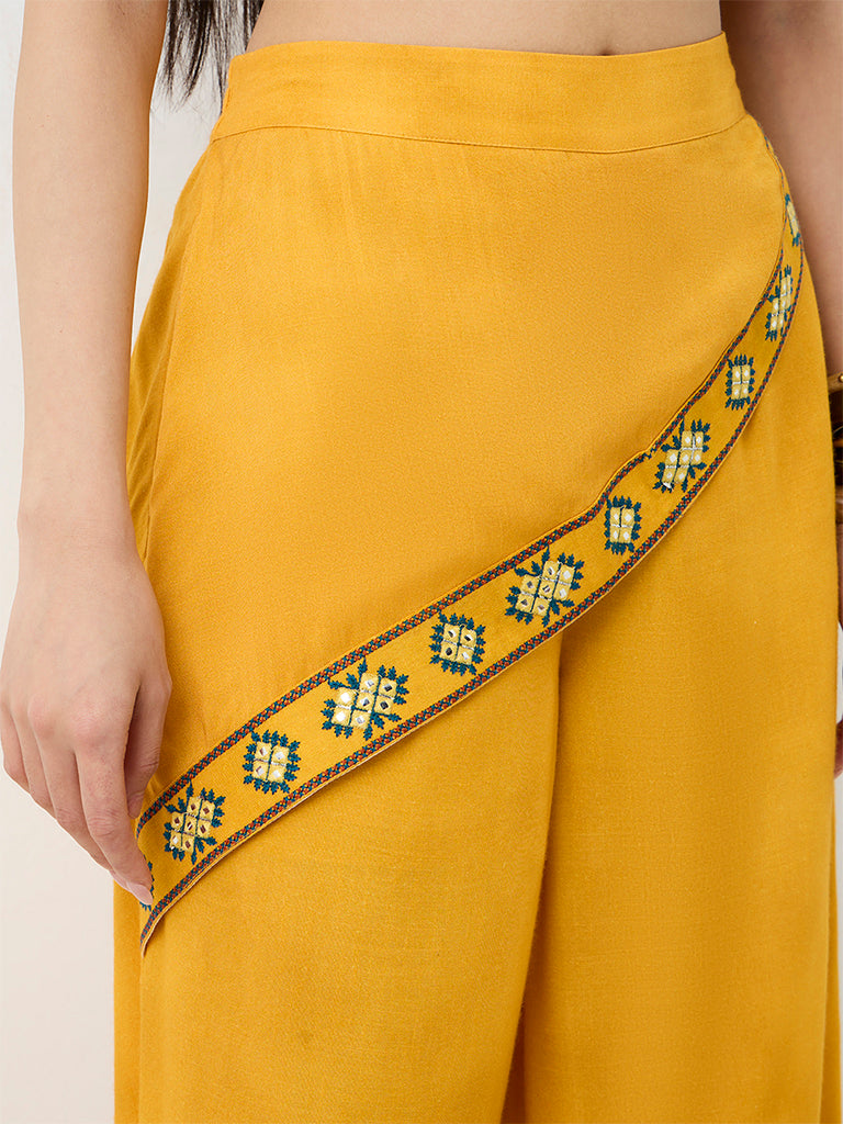 Bombay Paisley Yellow Wrap-Front High-Rise Pants