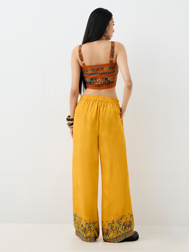 Bombay Paisley Yellow Wrap-Front High-Rise Pants