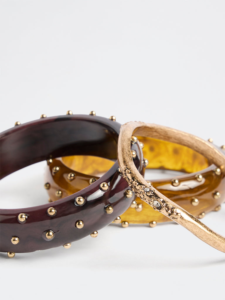 Westside Accessories Multicolour Studded Resin and Metal Bangles - Pack of 3