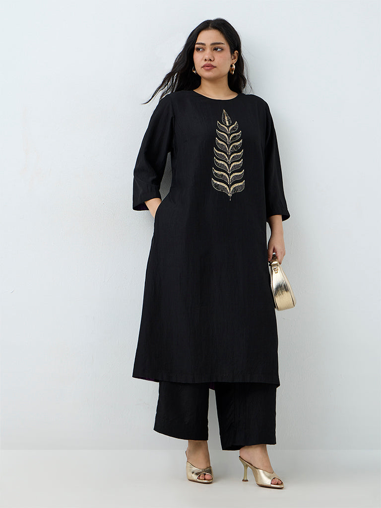 Diza Black Solid Cotton-Blend  Pants