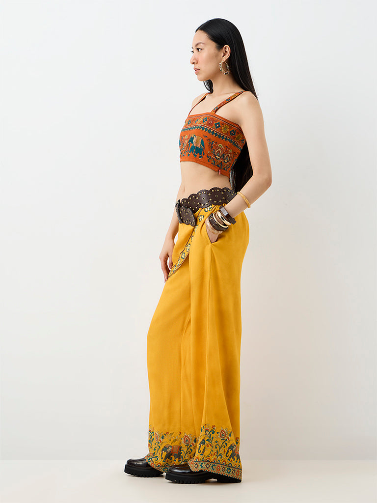 Bombay Paisley Dark Orange Printed Cotton Crop Top