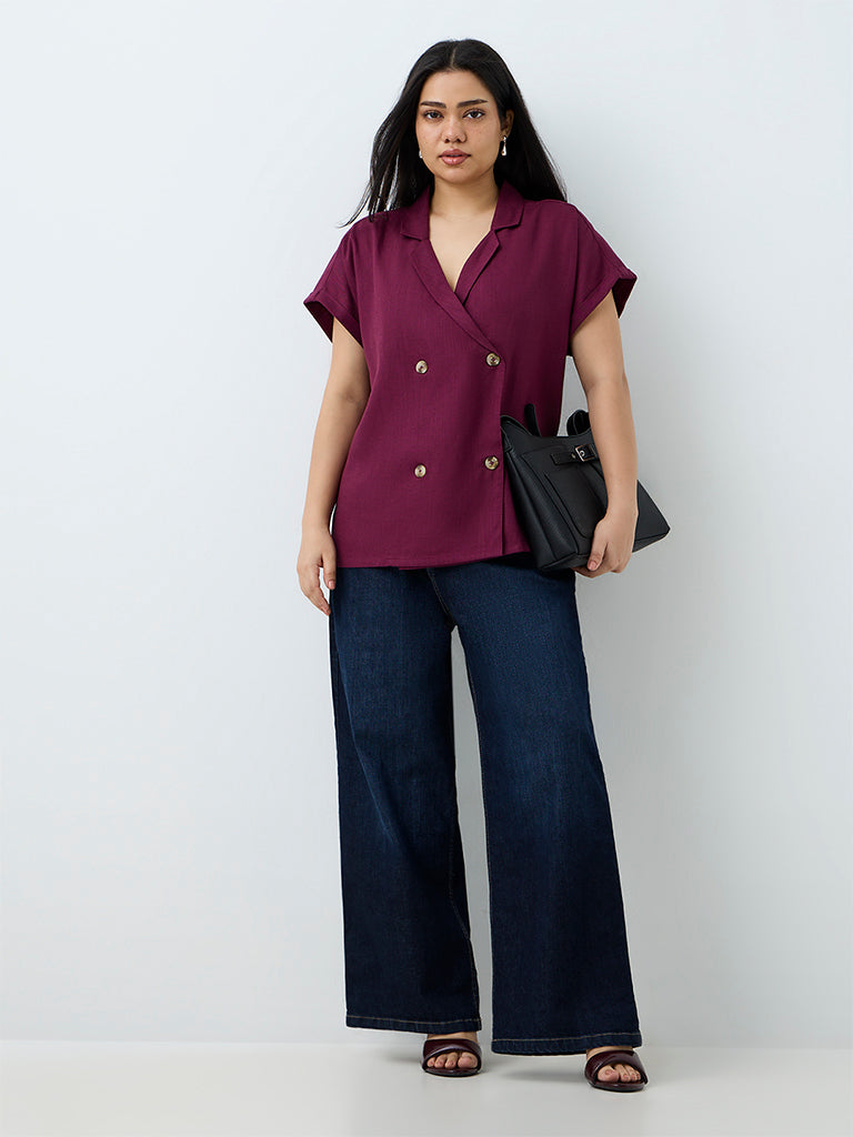 Gia Plum Double-Breasted Blouse