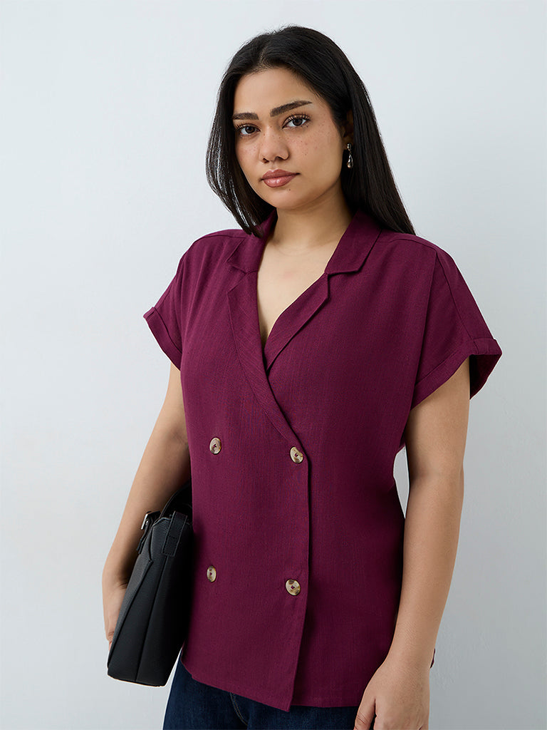 Gia Plum Double-Breasted Blouse