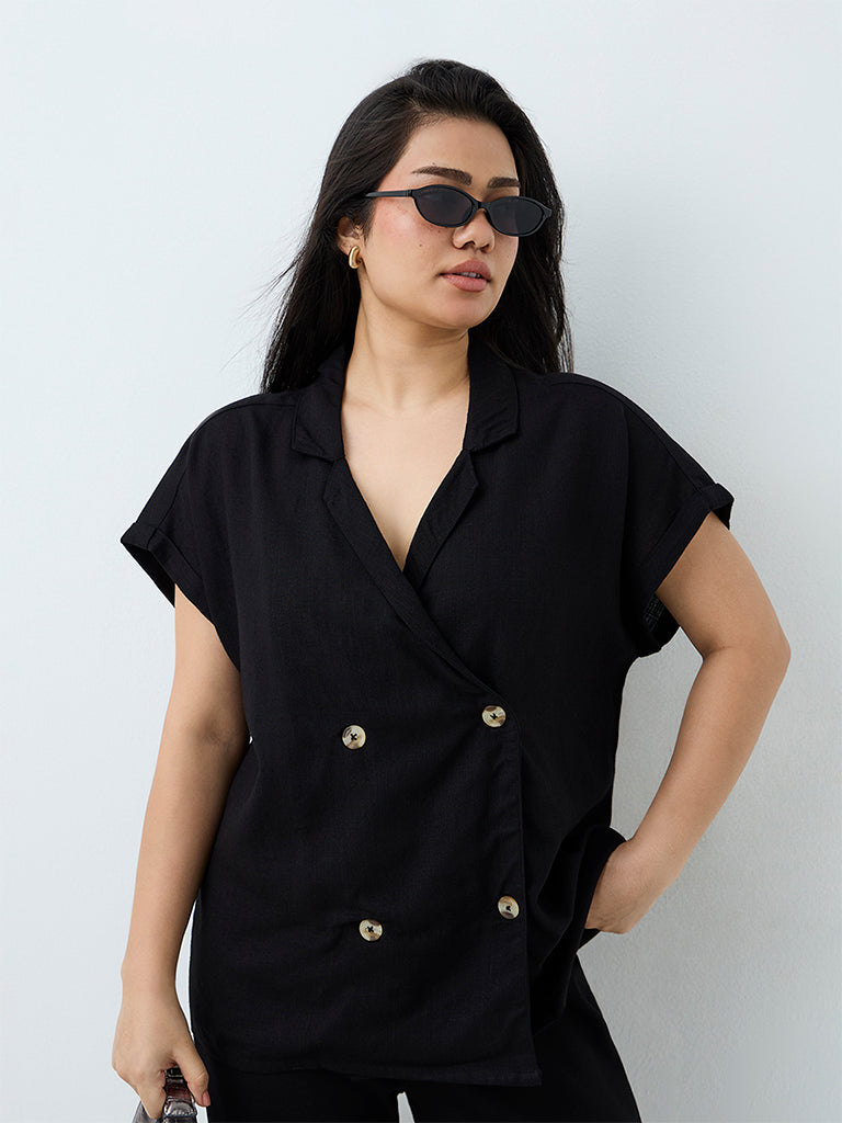 Gia Black Double-Breasted Blouse